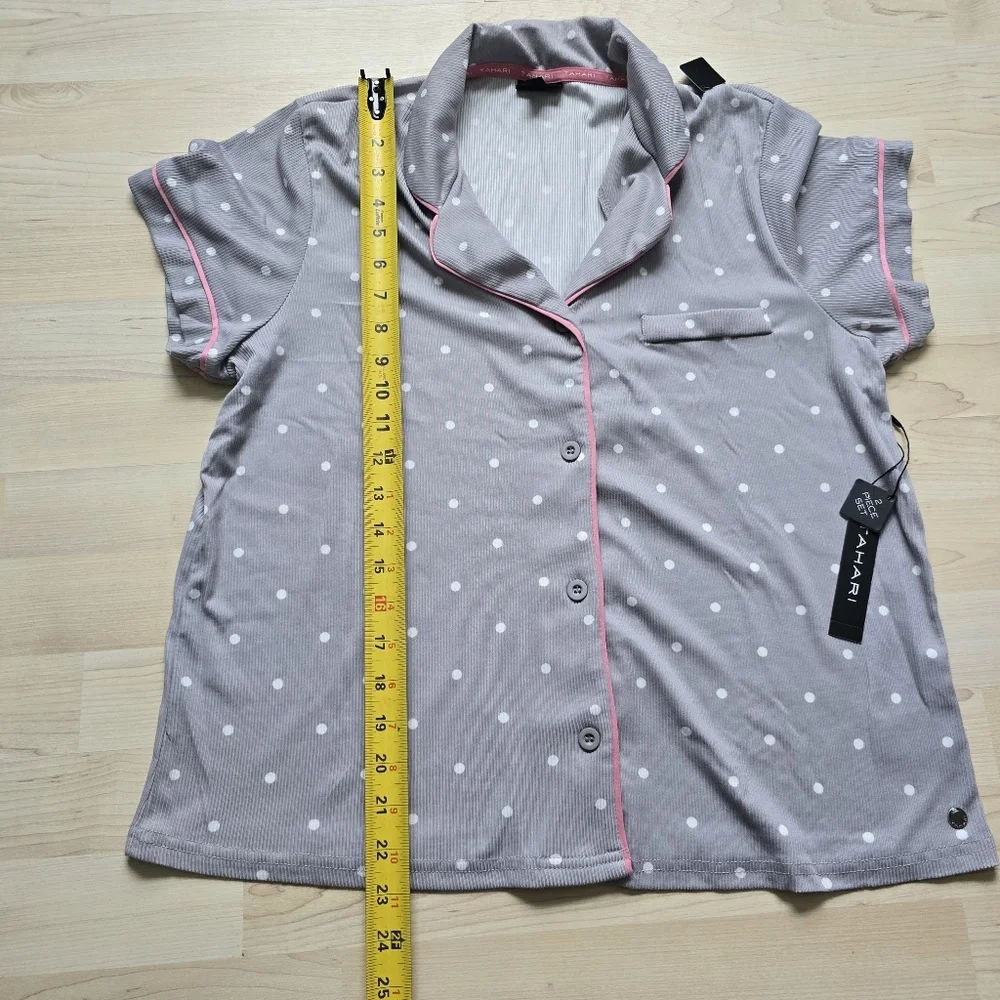 Tahari Crop Length Short Skeeve Polka Dot Pajamas Size Large NWT